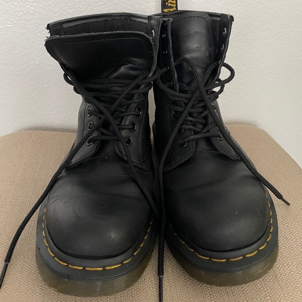 Dr. Martens Black Boots with Yellow Stitching
